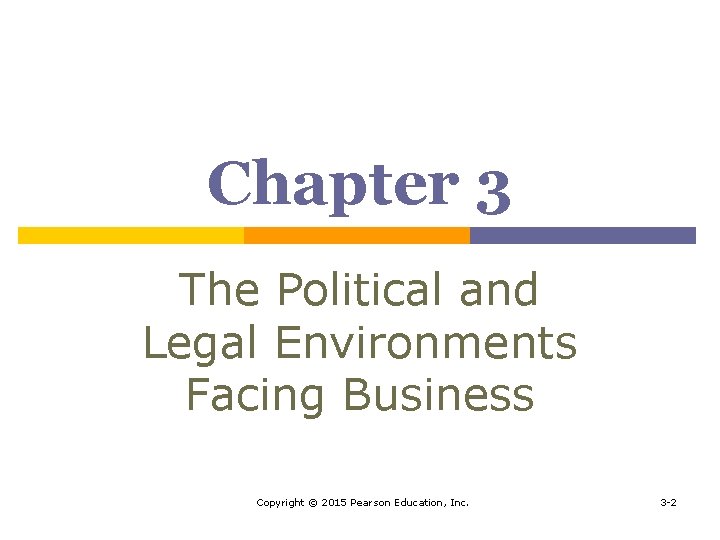 Chapter 3 The Political and Legal Environments Facing Business Copyright © 2015 Pearson Education,