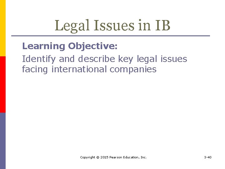 Legal Issues in IB Learning Objective: Identify and describe key legal issues facing international
