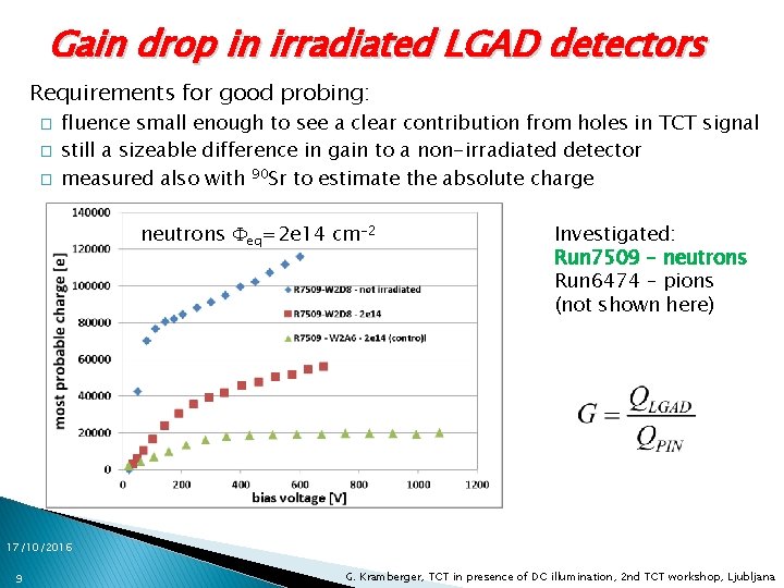 Gain drop in irradiated LGAD detectors Requirements for good probing: � � � fluence