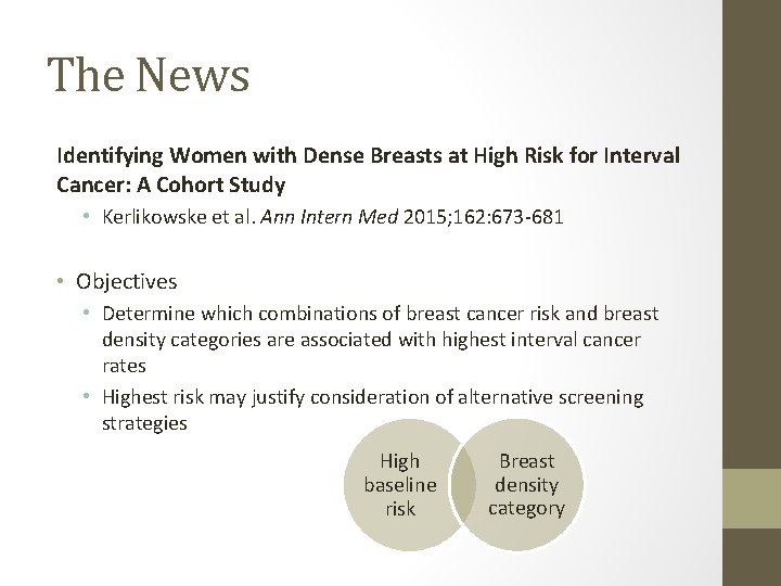 The News Identifying Women with Dense Breasts at High Risk for Interval Cancer: A