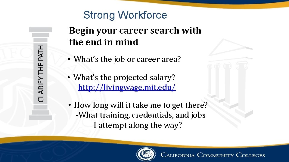Strong Workforce Begin your career search with the end in mind • What’s the