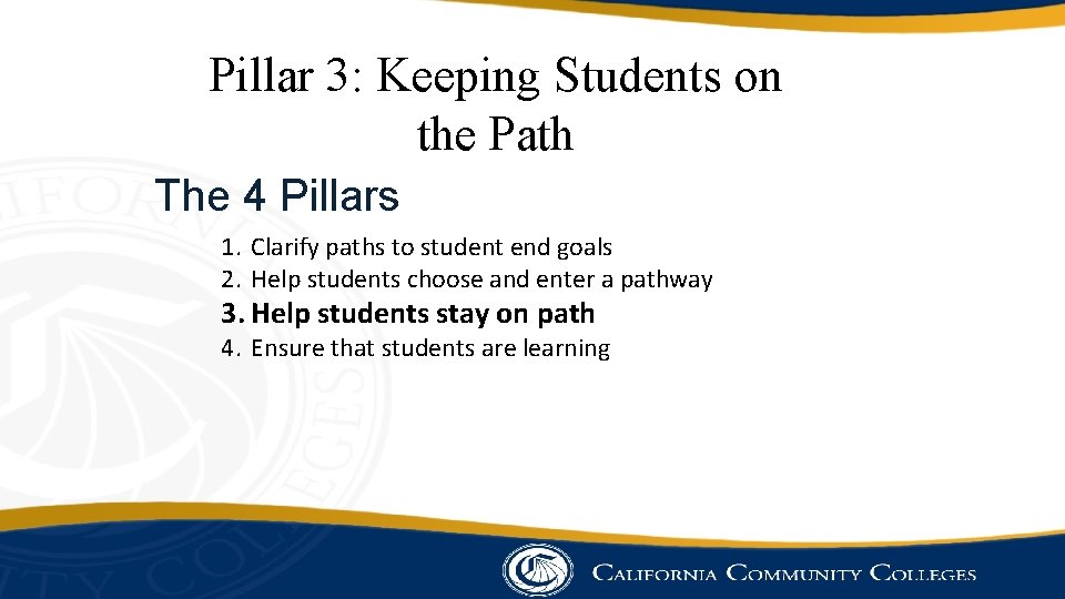 Pillar 3: Keeping Students on the Path The 4 Pillars 1. Clarify paths to