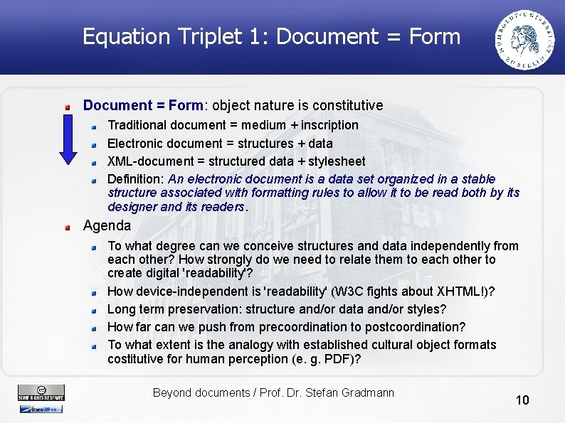 Equation Triplet 1: Document = Form: object nature is constitutive Traditional document = medium