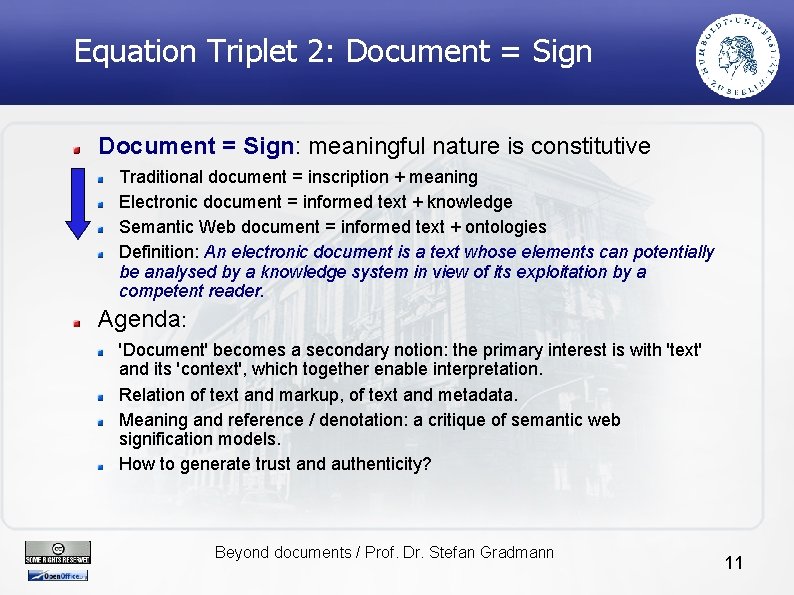 Equation Triplet 2: Document = Sign: meaningful nature is constitutive Traditional document = inscription