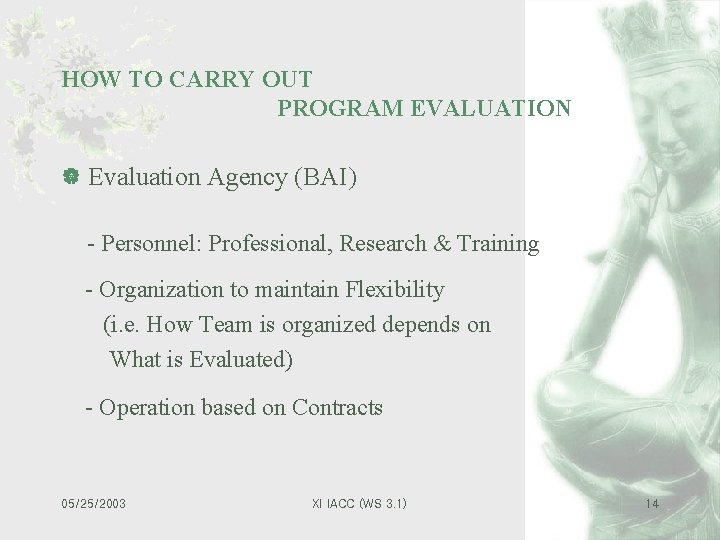 HOW TO CARRY OUT PROGRAM EVALUATION | Evaluation Agency (BAI) - Personnel: Professional, Research