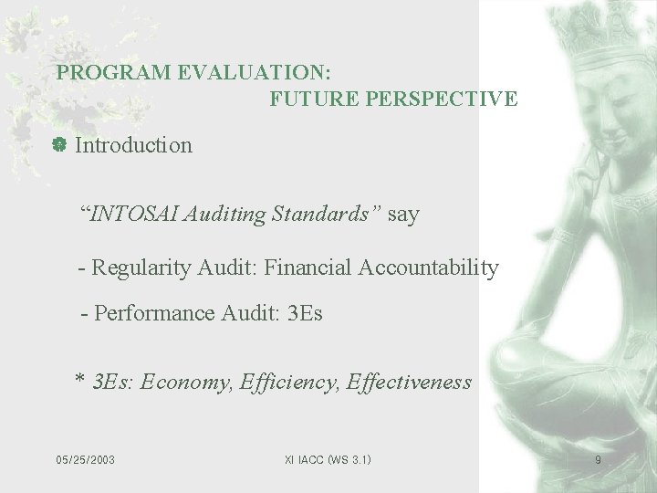 PROGRAM EVALUATION: FUTURE PERSPECTIVE | Introduction “INTOSAI Auditing Standards” say - Regularity Audit: Financial