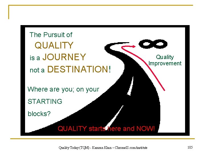 The Pursuit of QUALITY is a JOURNEY not a DESTINATION! Quality Improvement Where are