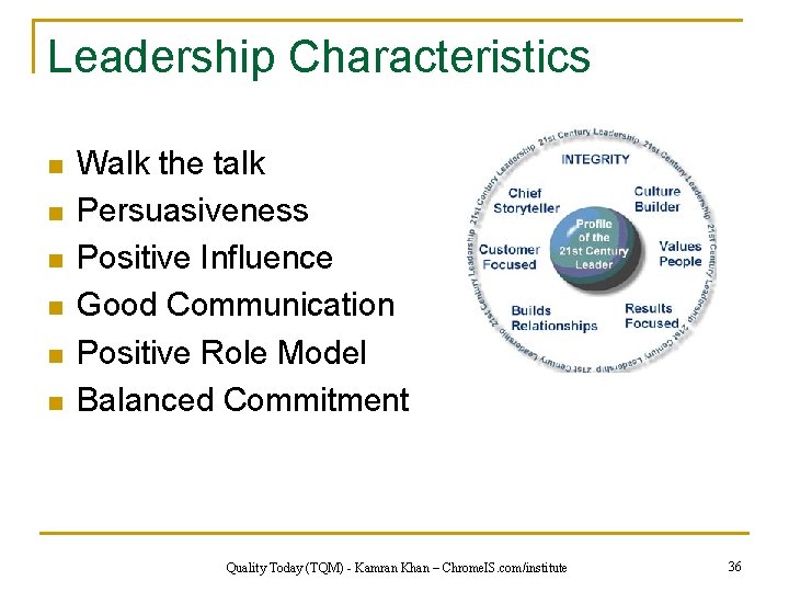 Leadership Characteristics n n n Walk the talk Persuasiveness Positive Influence Good Communication Positive
