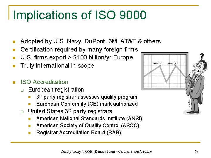 Implications of ISO 9000 n n n Adopted by U. S. Navy, Du. Pont,