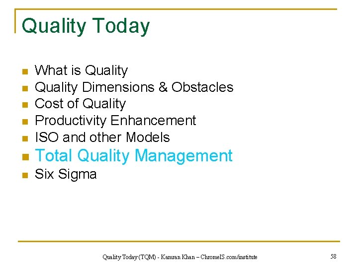 Quality Today n What is Quality Dimensions & Obstacles Cost of Quality Productivity Enhancement
