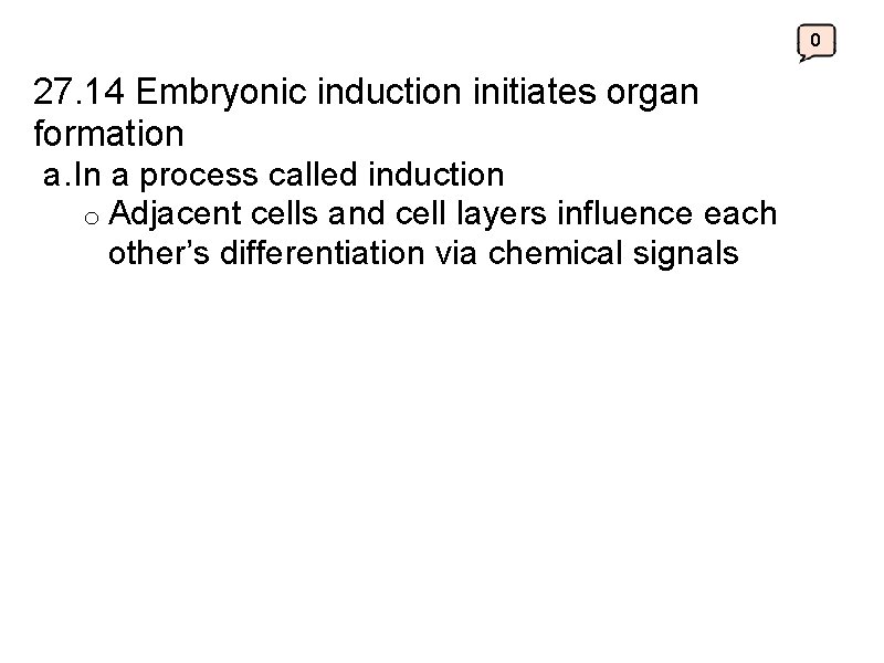 0 27. 14 Embryonic induction initiates organ formation a. In a process called induction