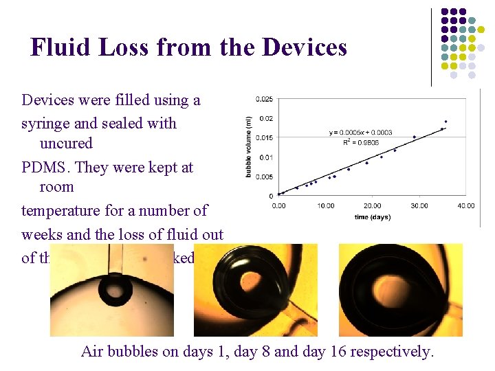 Fluid Loss from the Devices were filled using a syringe and sealed with uncured