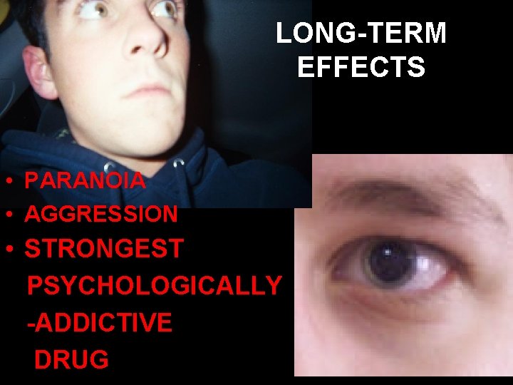 LONG-TERM EFFECTS • PARANOIA • AGGRESSION • STRONGEST PSYCHOLOGICALLY -ADDICTIVE DRUG 