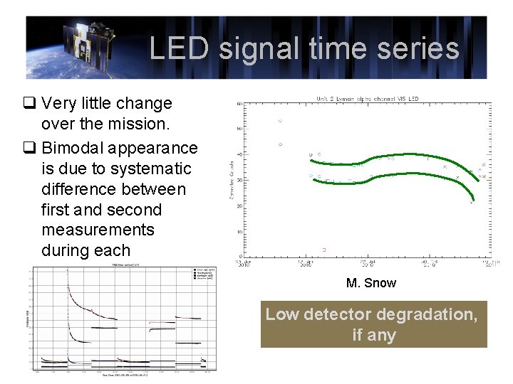 LED signal time series q Very little change over the mission. q Bimodal appearance