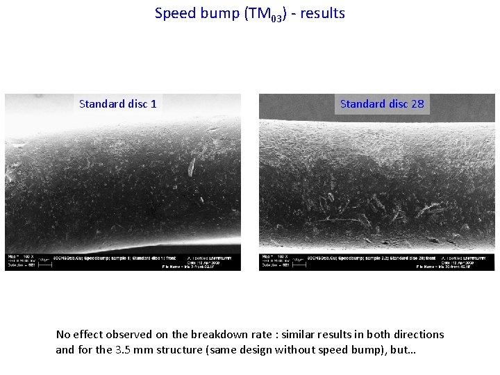 Speed bump (TM 03) - results Standard disc 1 Standard disc 28 -- Conventionnal