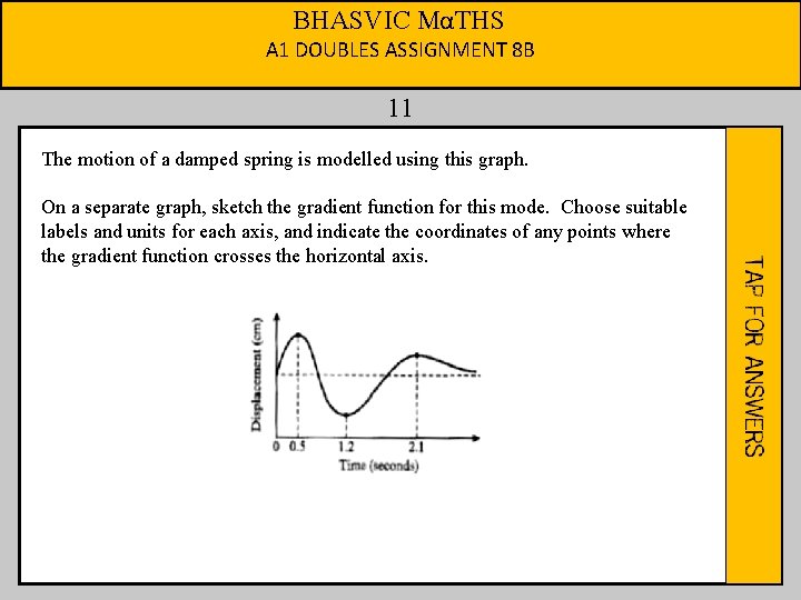 BHASVIC MαTHS A 1 DOUBLES ASSIGNMENT 8 B 11 The motion of a damped