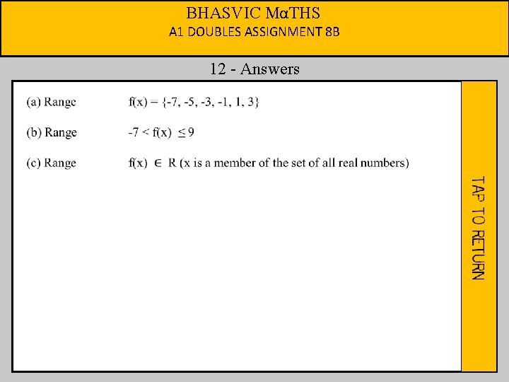 BHASVIC MαTHS A 1 DOUBLES ASSIGNMENT 8 B 12 - Answers 