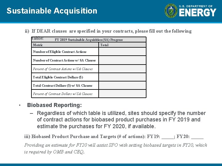 Sustainable Acquisition ii) If DEAR clauses are specified in your contracts, please fill out