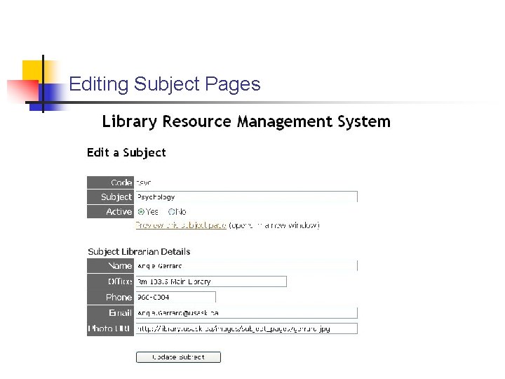 Editing Subject Pages 
