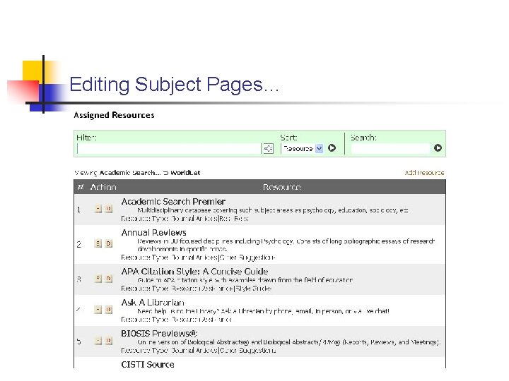 Editing Subject Pages… 