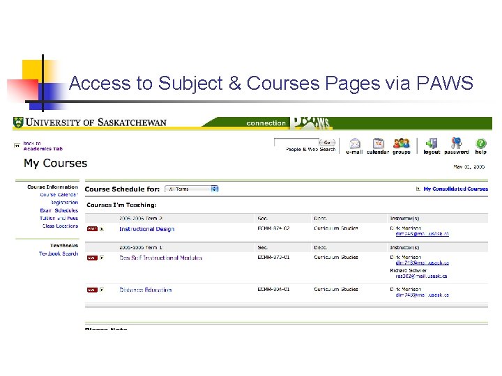 Access to Subject & Courses Pages via PAWS 