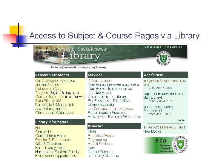 Access to Subject & Course Pages via Library 