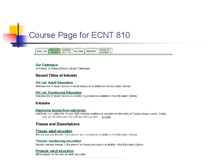 Course Page for ECNT 810 