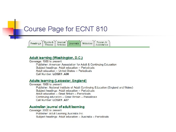 Course Page for ECNT 810 