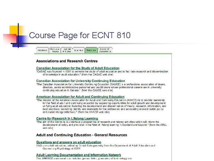 Course Page for ECNT 810 