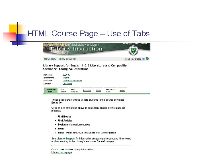 HTML Course Page – Use of Tabs 