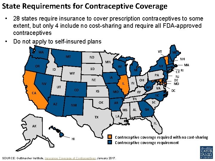 State Requirements for Contraceptive Coverage • 28 states require insurance to cover prescription contraceptives