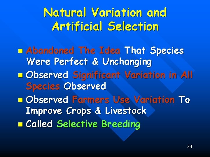 Natural Variation and Artificial Selection Abandoned The Idea That Species Were Perfect & Unchanging