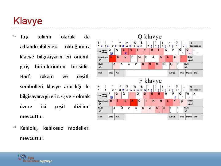 Klavye Tuş takımı olarak adlandırabilecek da olduğumuz klavye bilgisayarın en önemli giriş Harf, birimlerinden