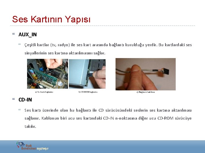 Ses Kartının Yapısı AUX_IN Çeşitli kartlar (tv, radyo) ile ses kart arasında bağlantı kurulduğu