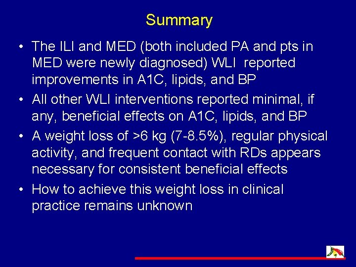 Summary • The ILI and MED (both included PA and pts in MED were