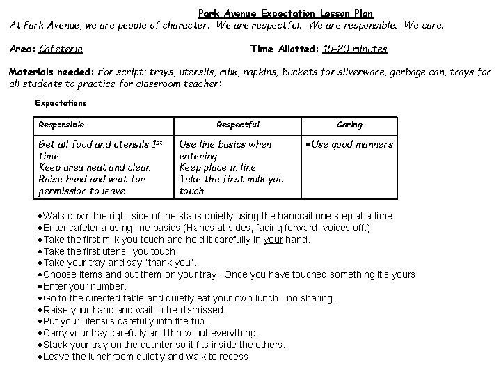 Iowa Behavioral Alliance An Initiative of the Iowa Department Park -Avenue Expectation Lesson Plan