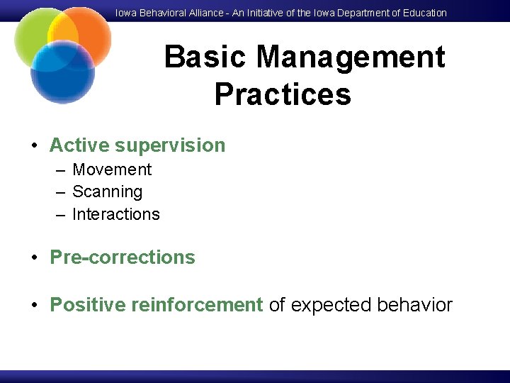 Iowa Behavioral Alliance - An Initiative of the Iowa Department of Education Basic Management
