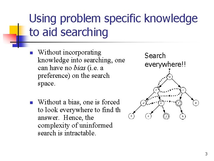 Using problem specific knowledge to aid searching n n Without incorporating knowledge into searching,