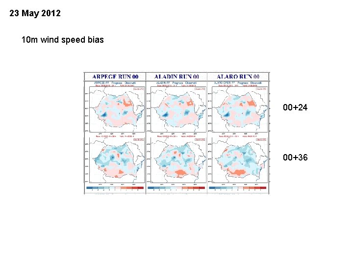 23 May 2012 10 m wind speed bias 00+24 00+36 