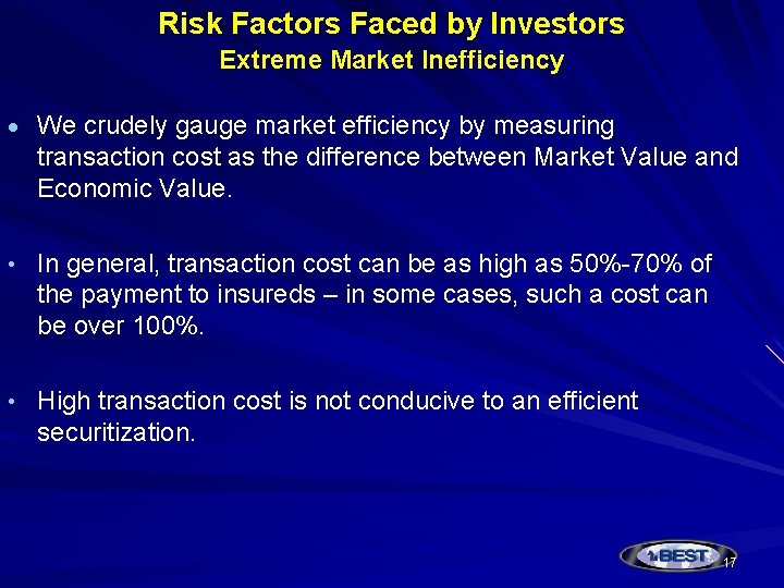 Risk Factors Faced by Investors Extreme Market Inefficiency We crudely gauge market efficiency by