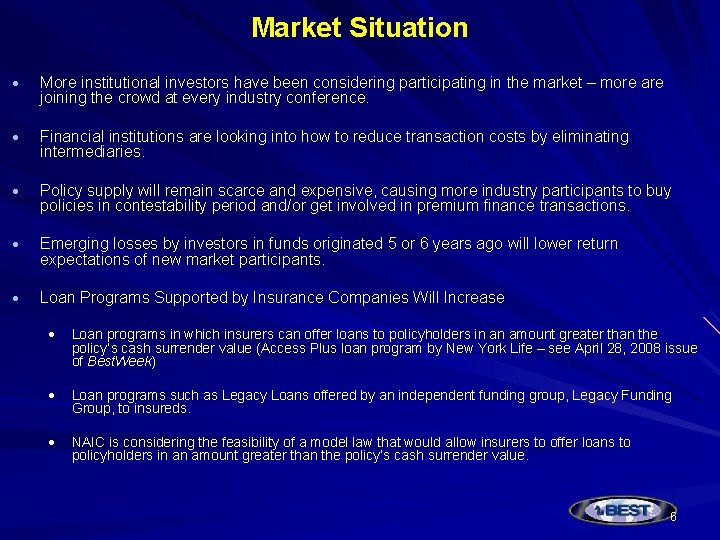 Market Situation More institutional investors have been considering participating in the market – more