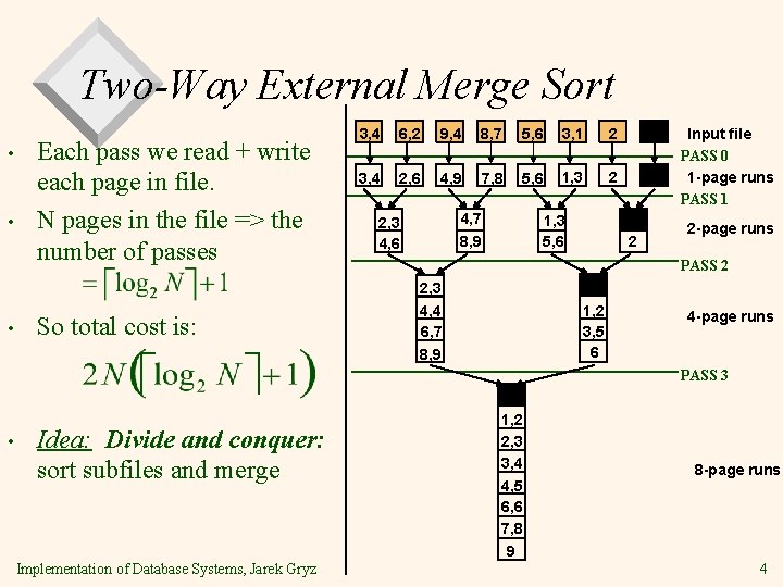 Two-Way External Merge Sort • • Each pass we read + write each page