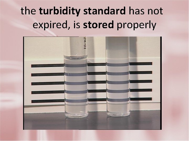 the turbidity standard has not expired, is stored properly 