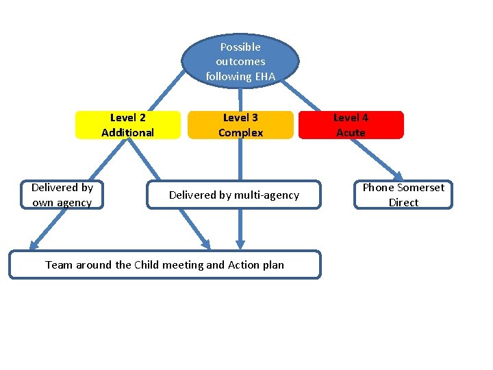 Possible outcomes following EHA Level 2 Additional Delivered by own agency Level 3 Complex