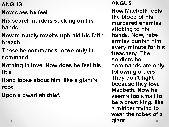 ANGUS Now does he feel His secret murders sticking on his hands. Now minutely ANGUS Now does he feel His secret murders sticking on his hands. Now minutely