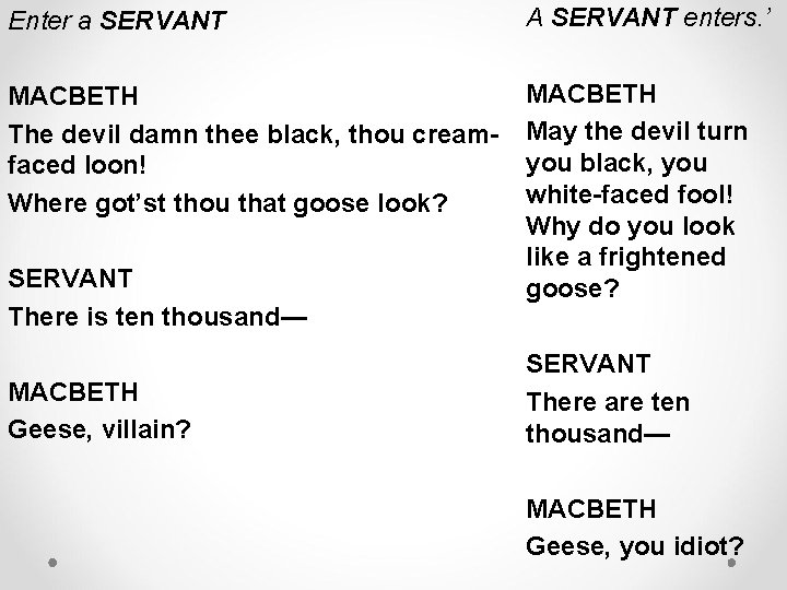Enter a SERVANT A SERVANT enters. ’ MACBETH The devil damn thee black, thou Enter a SERVANT A SERVANT enters. ’ MACBETH The devil damn thee black, thou