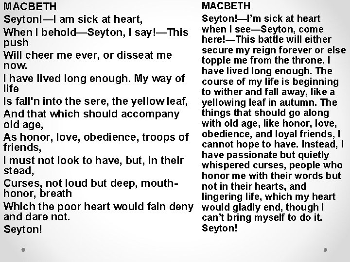 MACBETH Seyton!—I am sick at heart, When I behold—Seyton, I say!—This push Will cheer MACBETH Seyton!—I am sick at heart, When I behold—Seyton, I say!—This push Will cheer