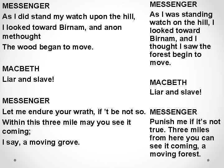 MESSENGER As I did stand my watch upon the hill, I looked toward Birnam, MESSENGER As I did stand my watch upon the hill, I looked toward Birnam,