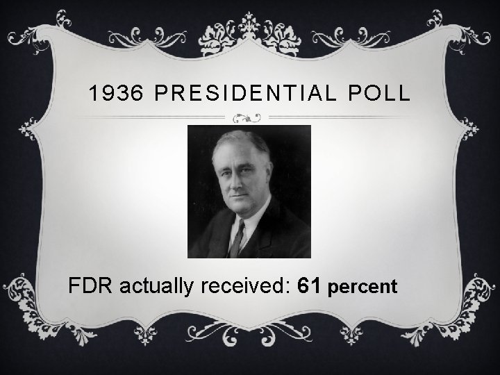 1936 PRESIDENTIAL POLL FDR actually received: 61 percent 