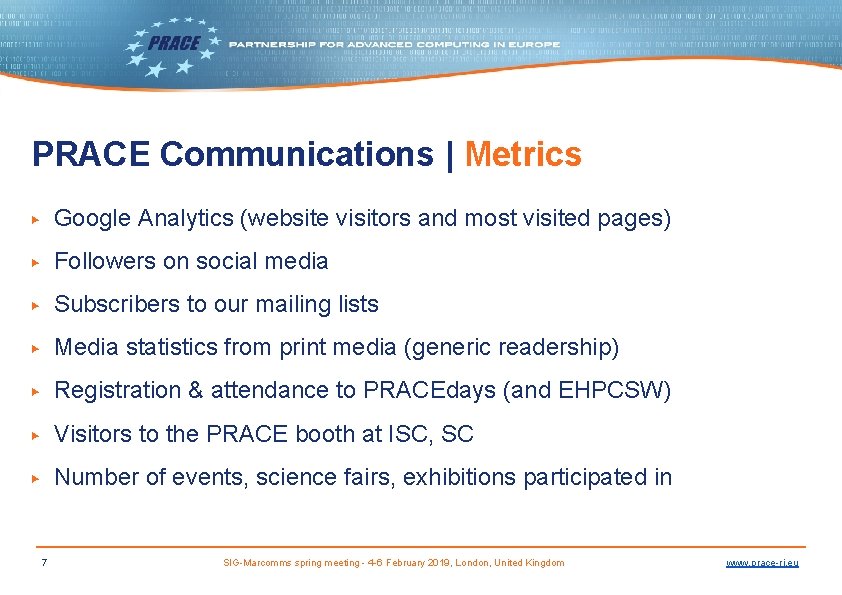 PRACE Communications | Metrics ▶ Google Analytics (website visitors and most visited pages) ▶